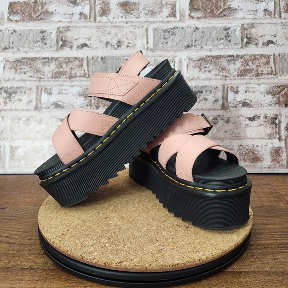 Dr. Martens Voss II Quad Leather Strap Platform Sandals Peach / (US) Size 8 - Picture 10 of 14